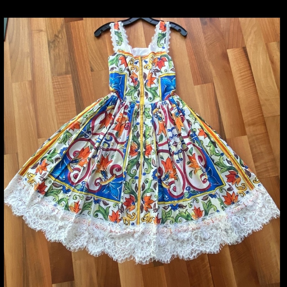 Floral print lace shoulder dress S